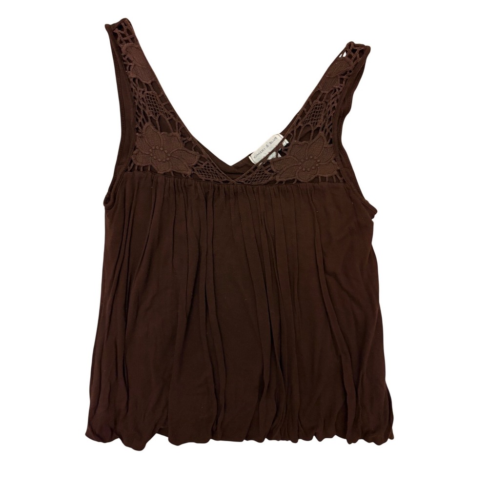 Y2K Vintage Babydoll Kimchi & Blue Brown Crochet Lace V-Neck Top Blouse Medium